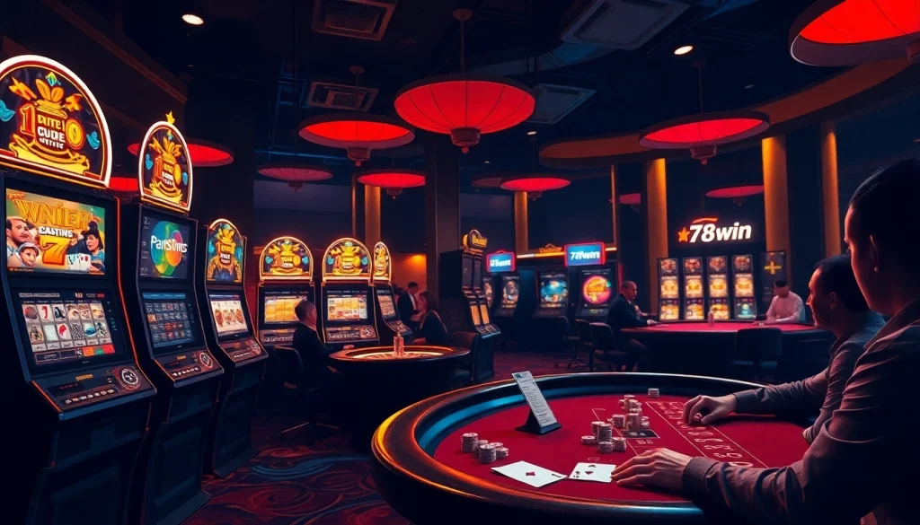 Experience the excitement at 78win's casino with vibrant slot machines and lively poker games.